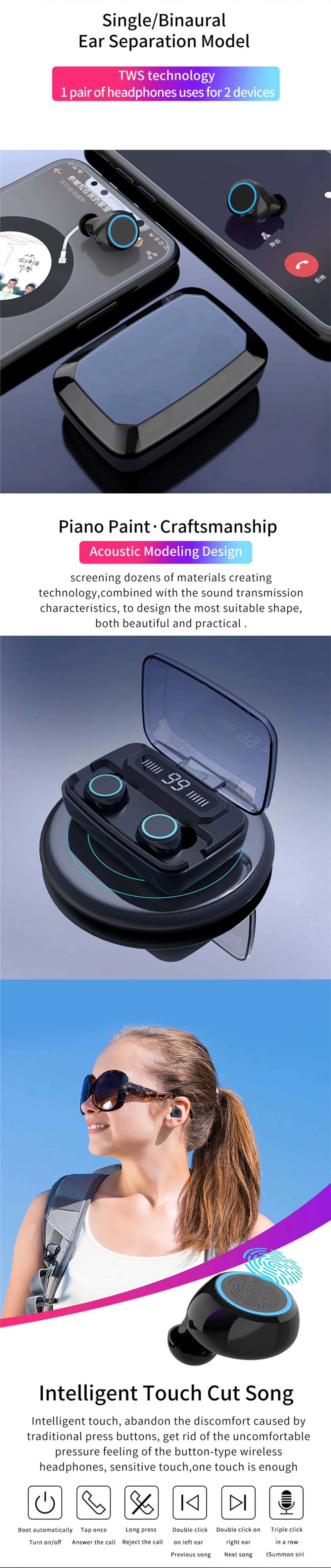 M11 Mini Waterproof Tws Wireless LED Display Phone Bluetooth Earphone